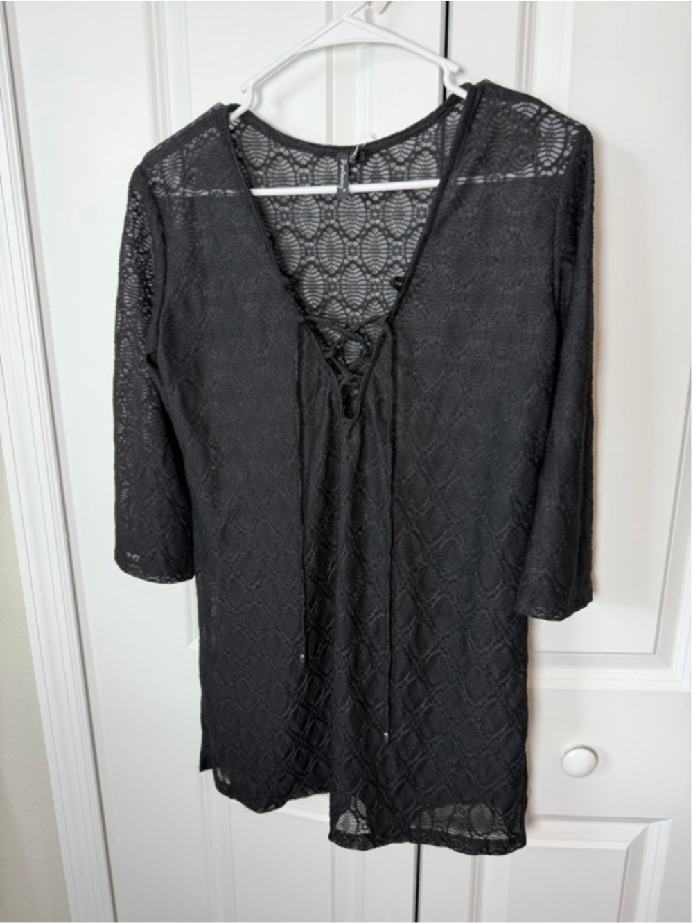 Portocruz Black Lace-Up Swim Coverup S EUC